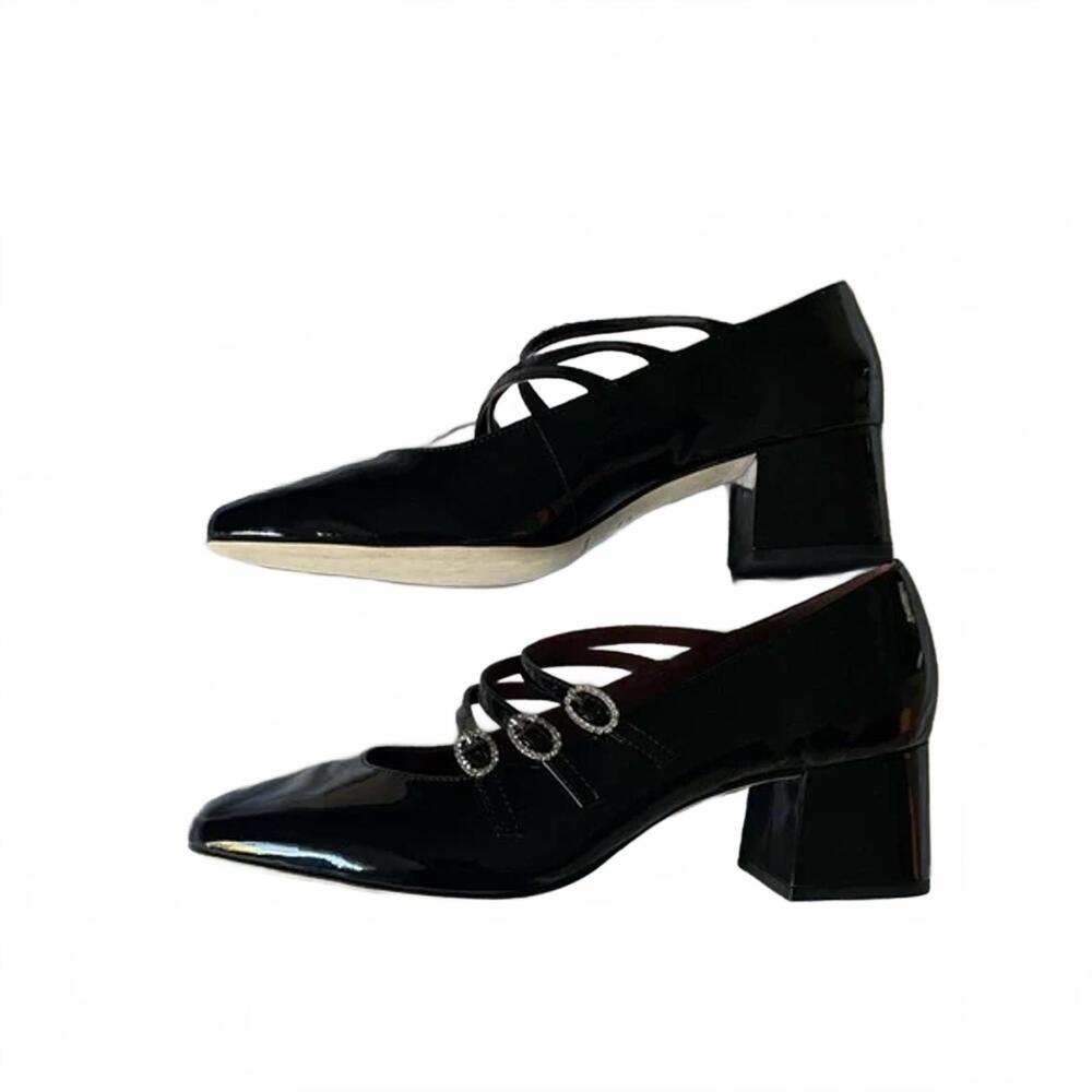 Reformation Mimi Buckle Pumps Size 10 Black Patent Leather New Without Box - Picture 6 of 7